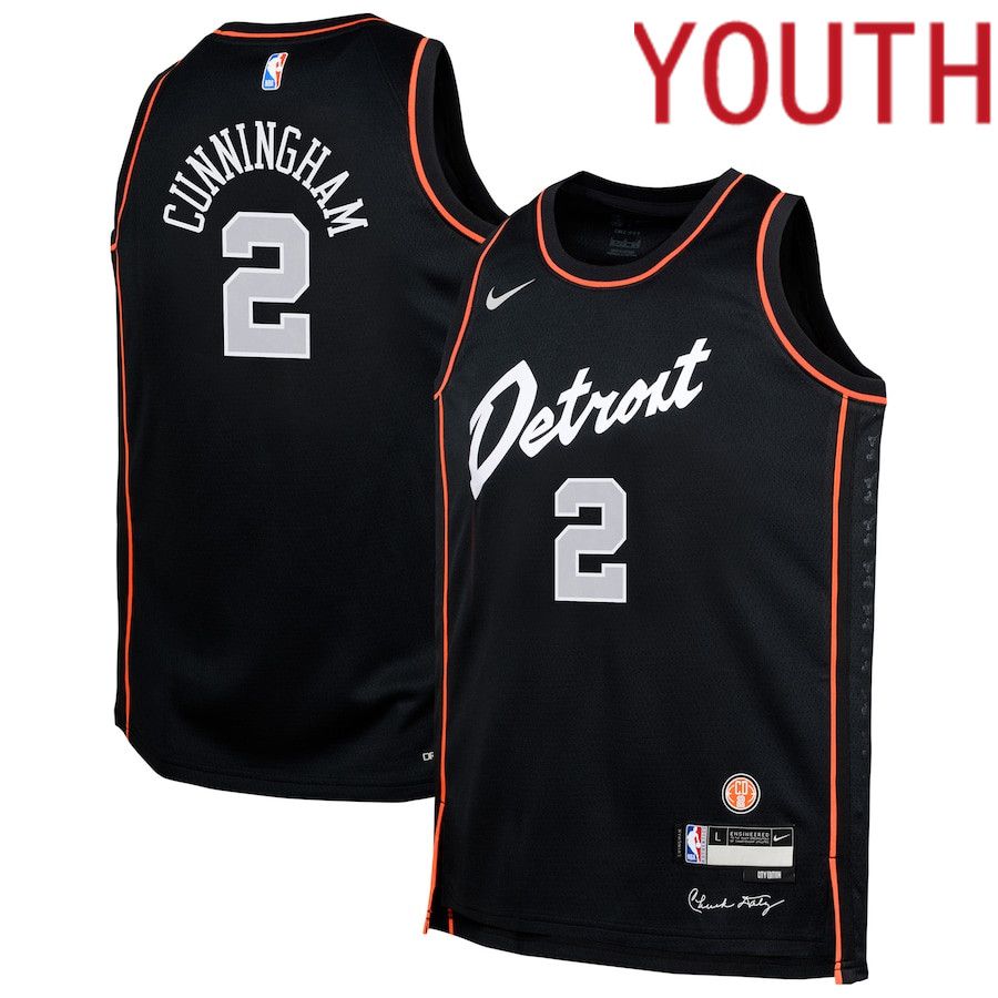 Youth Detroit Pistons #2 Cade Cunningham Nike Black City Edition 2023-24 Swingman Replica NBA Jersey->youth nba jersey->Youth Jersey